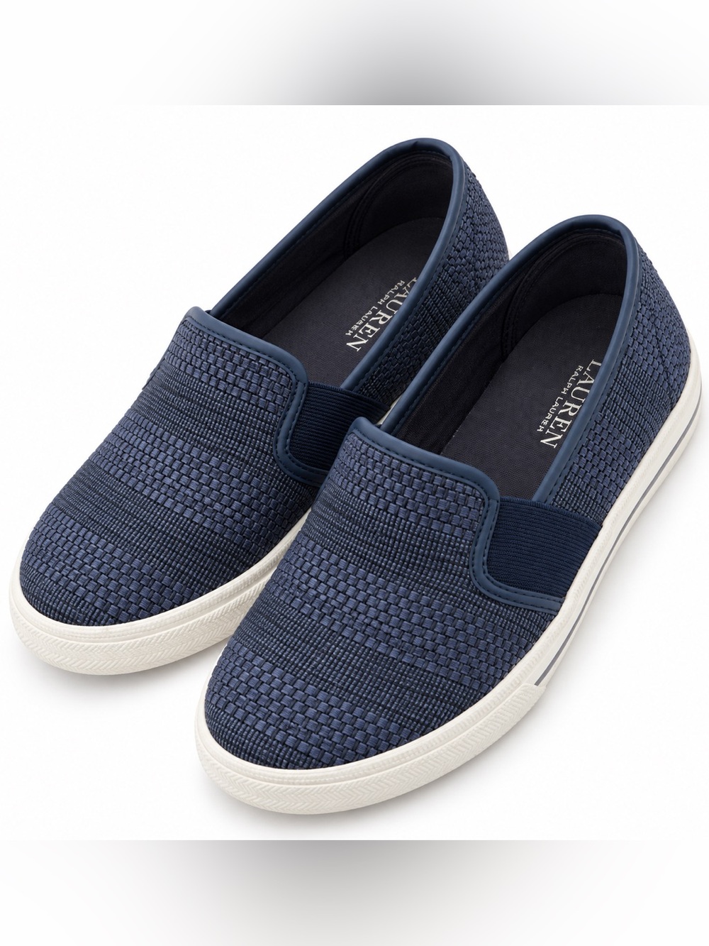 Ralph Lauren Navy Knit Slip-On Loafers